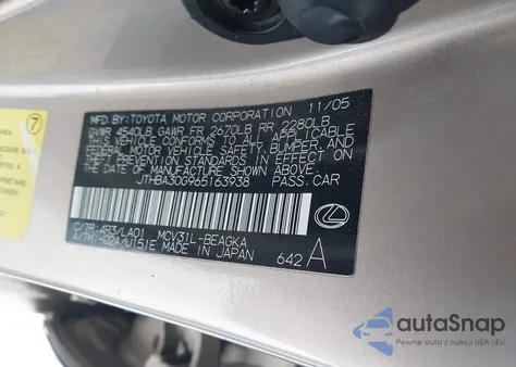 2006 Lexus Es 330 z USA, uszkodzony, nr VIN JTHBA30G965163938